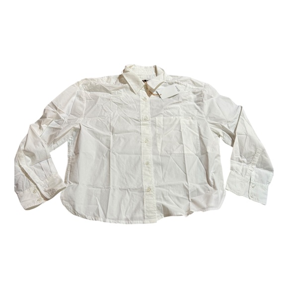 Quince 100% Organic Cotton Poplin Cropped Long Sleeve Shirt Sz M NEW - Picture 2 of 3